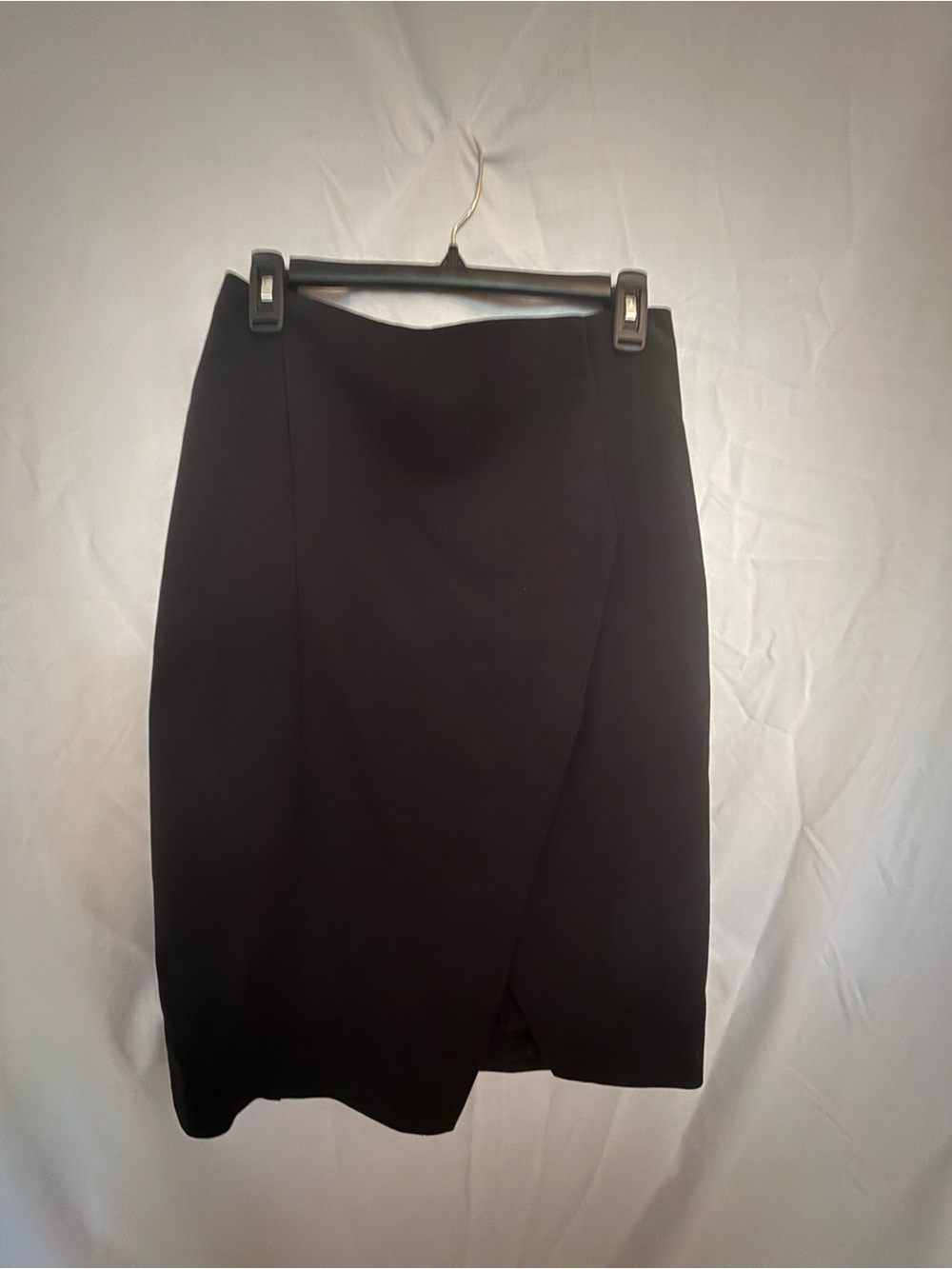 Black Wrap-Front Pencil Skirt